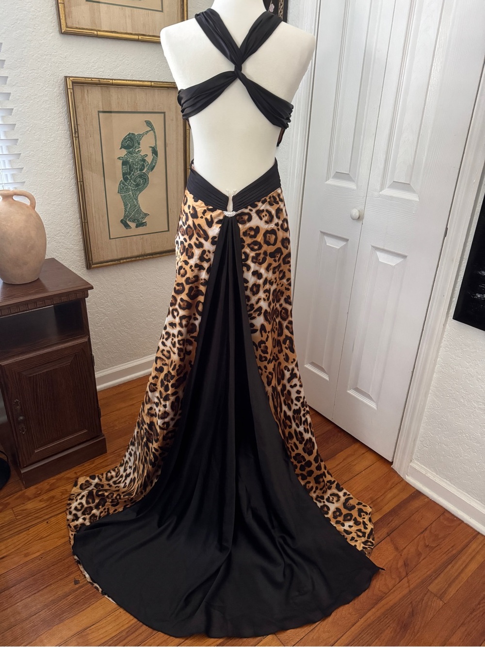 Cache Leopard Print Cutout Rhinestone Evening Gown Dress sz 4 - Picture 3 of 6